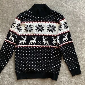 Men's Black and White Reindeer Crewneck Sweater